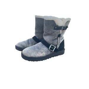 Ugg Classic Short Dylan Gray Black Buckle Suede Boots Distressed Womens 8.5